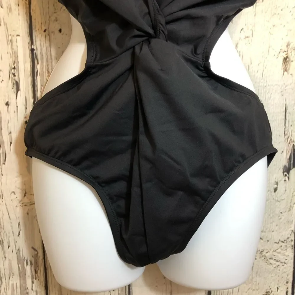 La Blanca elegant high neck keyhole crisscross back one-piece swimsuit size 12 - Picture 2 of 8